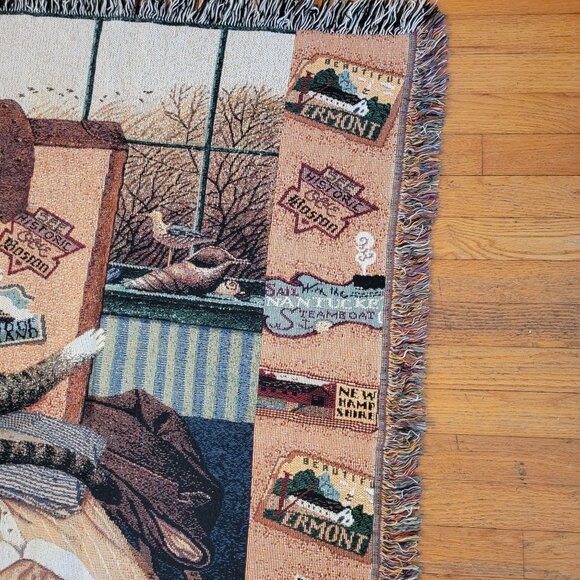 Country Weavers Charles Wysocki Woven Throw Blanket Afghan Mabel Stowaway Cat - Picture 7 of 8